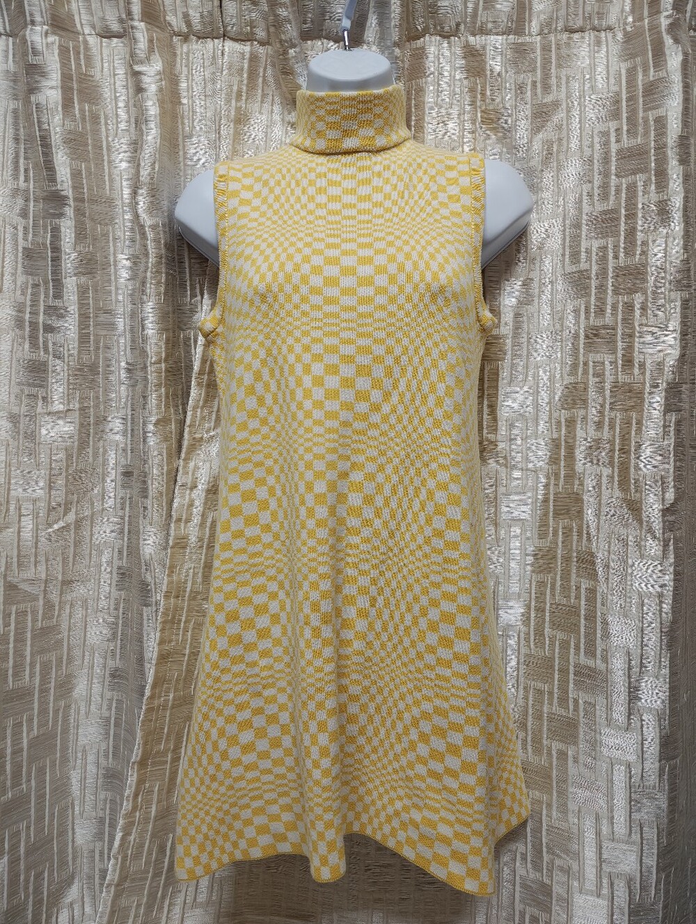 UNIF Checkered Mini Dress in Yellow & White Size Small